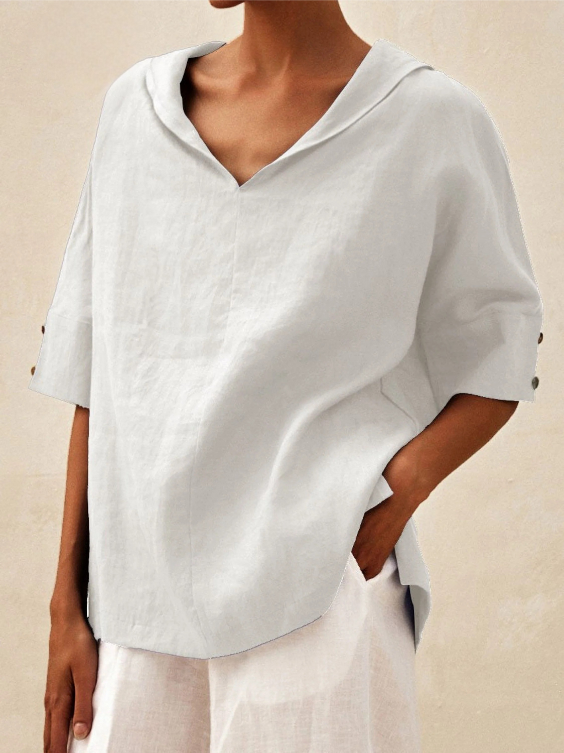 Women's Casual V-neck Linen Shirt