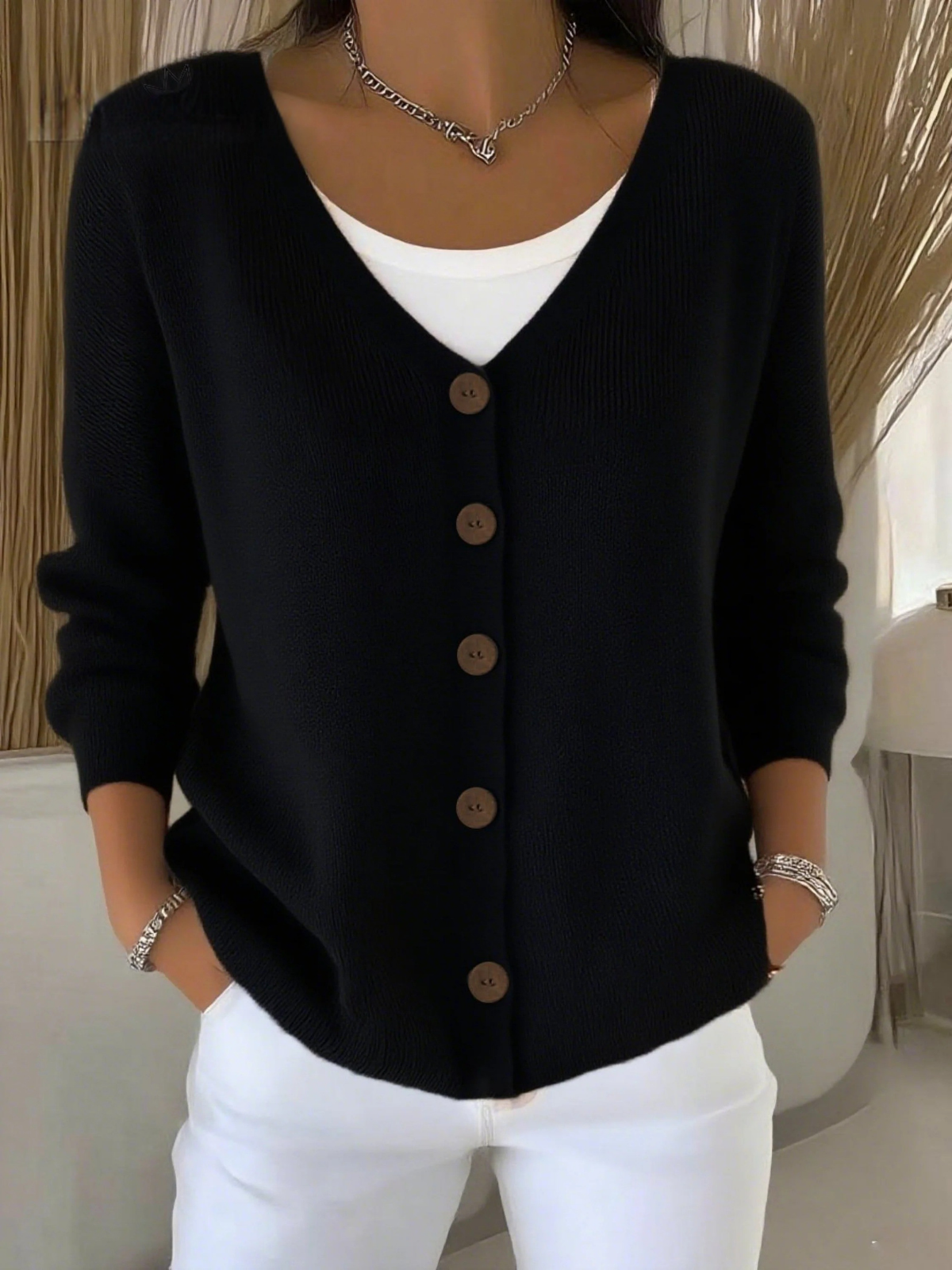 Women's Autumn Buttoned V-neck Cardigan Sweater