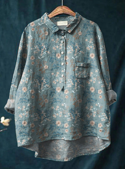 Caroline - Cotton Linen Floral Blouse